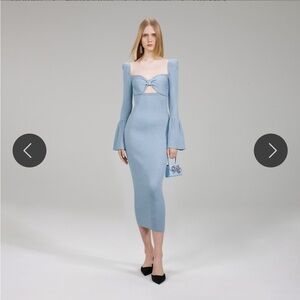 Self Portrait Light Blue Lurex Knit Midi Dress
